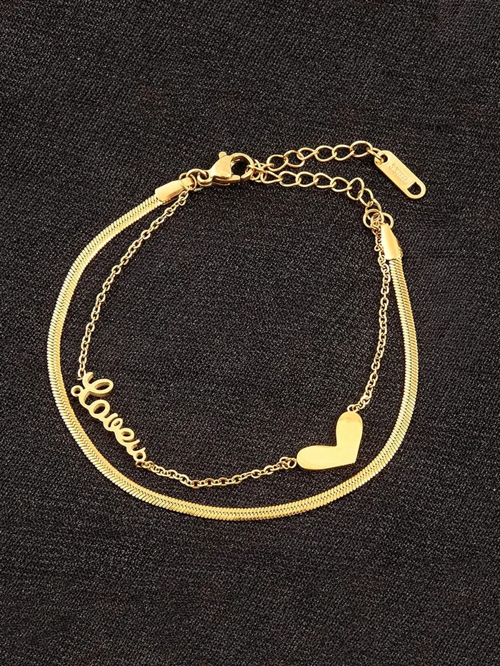 Yellow Chimes Bracelets Yellow Chimes Chain Bracelet for Women GoldPlated 2 Layered Stainless Steel Heart Charm Love Bracelet For Women and Girls