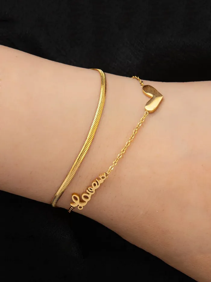 Yellow Chimes Bracelets Yellow Chimes Chain Bracelet for Women GoldPlated 2 Layered Stainless Steel Heart Charm Love Bracelet For Women and Girls