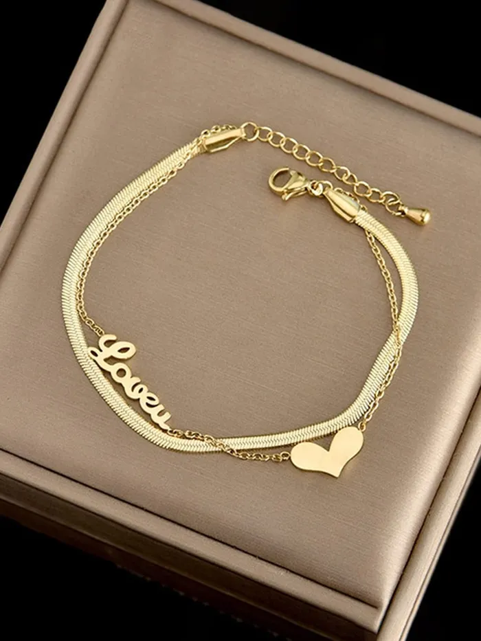 Yellow Chimes Bracelets Yellow Chimes Chain Bracelet for Women GoldPlated 2 Layered Stainless Steel Heart Charm Love Bracelet For Women and Girls