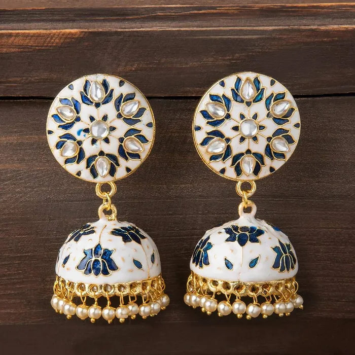 Yellow Chimes Bracelets Yellow Chimes Earrings for Women Girls Traditional Blue Colored Meenakari Jhumka with Kundan Studded Stone Gold Plated Earring Floral Shaped Jhumki Birthday Anniversary Gift