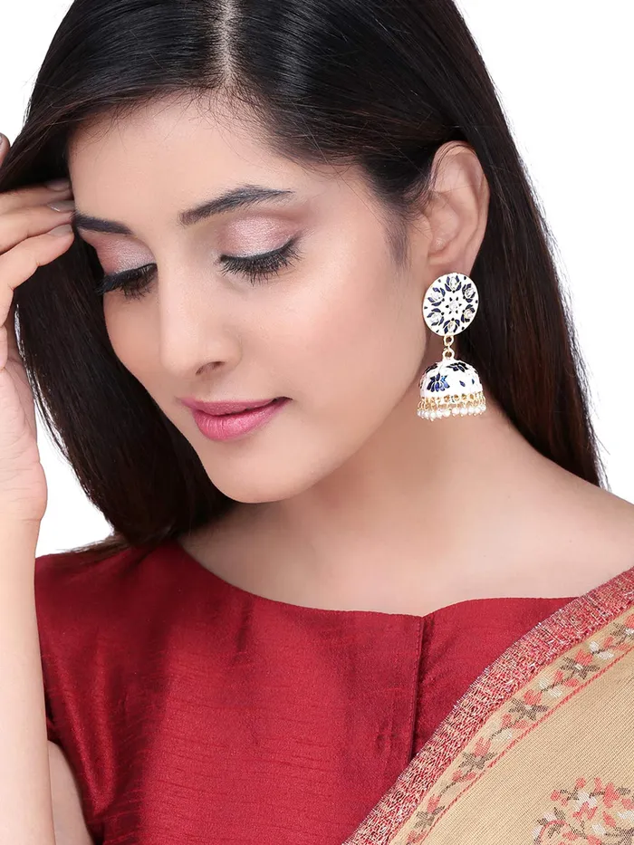 Yellow Chimes Bracelets Yellow Chimes Earrings for Women Girls Traditional Blue Colored Meenakari Jhumka with Kundan Studded Stone Gold Plated Earring Floral Shaped Jhumki Birthday Anniversary Gift