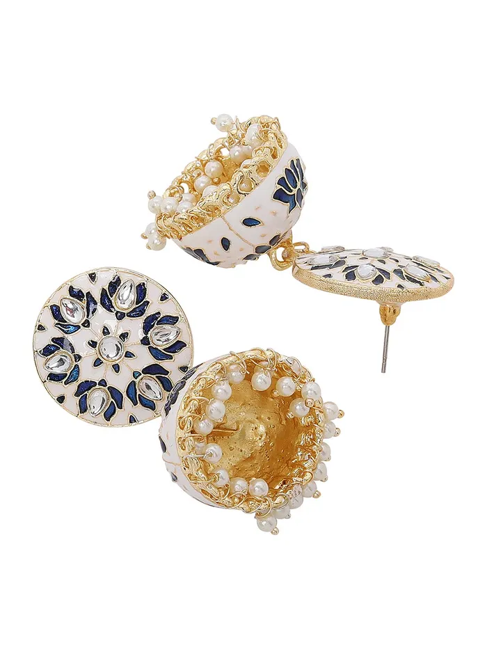 Yellow Chimes Bracelets Yellow Chimes Earrings for Women Girls Traditional Blue Colored Meenakari Jhumka with Kundan Studded Stone Gold Plated Earring Floral Shaped Jhumki Birthday Anniversary Gift