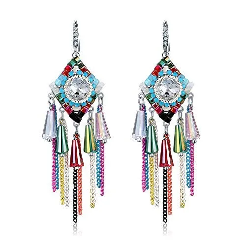 Yellow Chimes Bracelets Yellow Chimes Exclusive Collection Multicolor Silver Plated Base Metal Cubic Zircon Crystal Element Tassel Earrings For Women Yellow Chimes Bracelets Yellow Chimes Exclusive Collection Multicolor Silver Plated Base Metal Cubic Zircon Crystal Element Tassel Earrings For Women