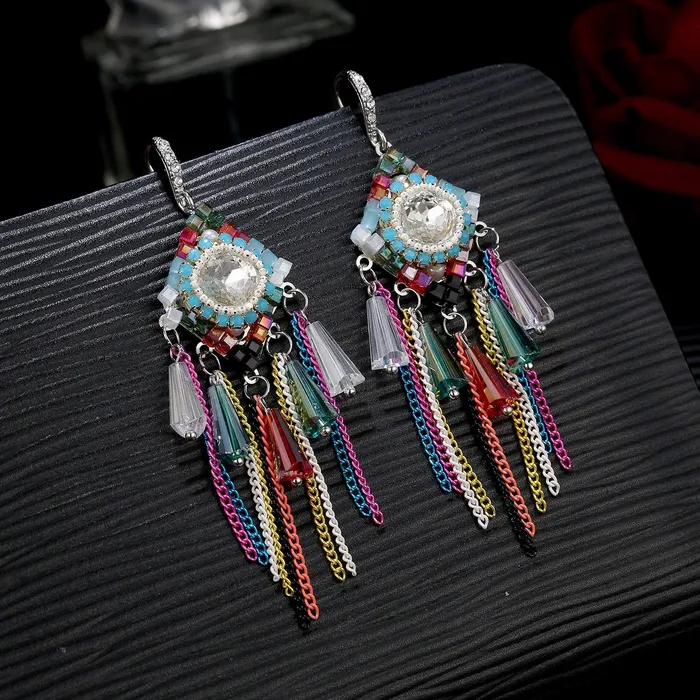 Yellow Chimes Bracelets Yellow Chimes Exclusive Collection Multicolor Silver Plated Base Metal Cubic Zircon Crystal Element Tassel Earrings For Women