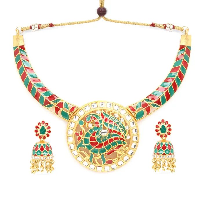 Yellow Chimes Bracelets Yellow Chimes Kundan Meenakari Jewellery Set Traditional Gold Plated Antique Designer Choker Necklace with Earrings for Women and Girls Yellow Chimes Bracelets Yellow Chimes Kundan Meenakari Jewellery Set Traditional Gold Plated Antique Designer Choker Necklace with Earrings for Women and Girls