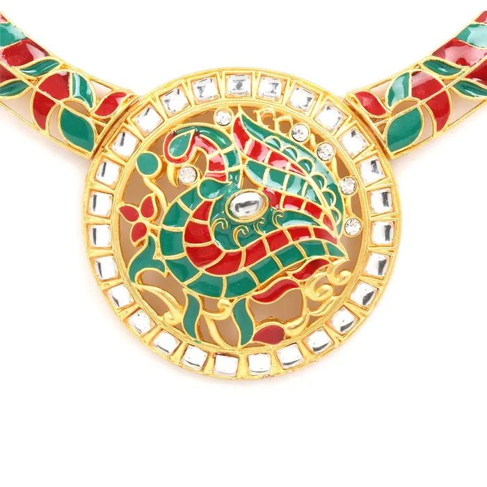 Yellow Chimes Bracelets Yellow Chimes Kundan Meenakari Jewellery Set Traditional Gold Plated Antique Designer Choker Necklace with Earrings for Women and Girls