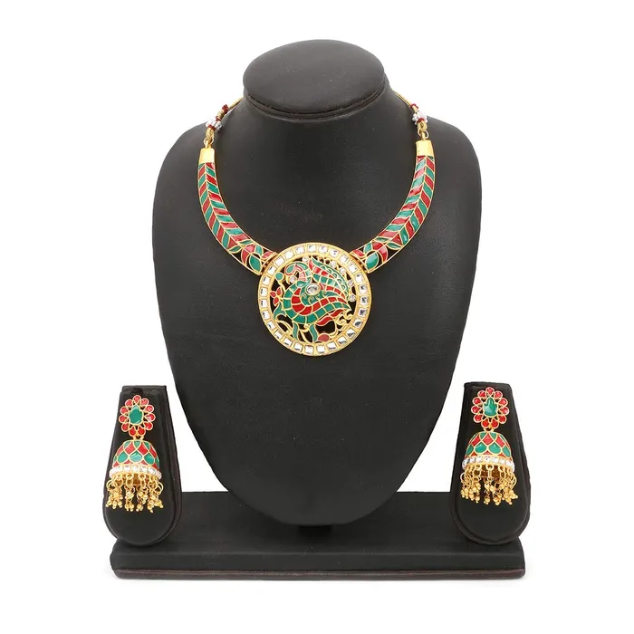 Yellow Chimes Bracelets Yellow Chimes Kundan Meenakari Jewellery Set Traditional Gold Plated Antique Designer Choker Necklace with Earrings for Women and Girls