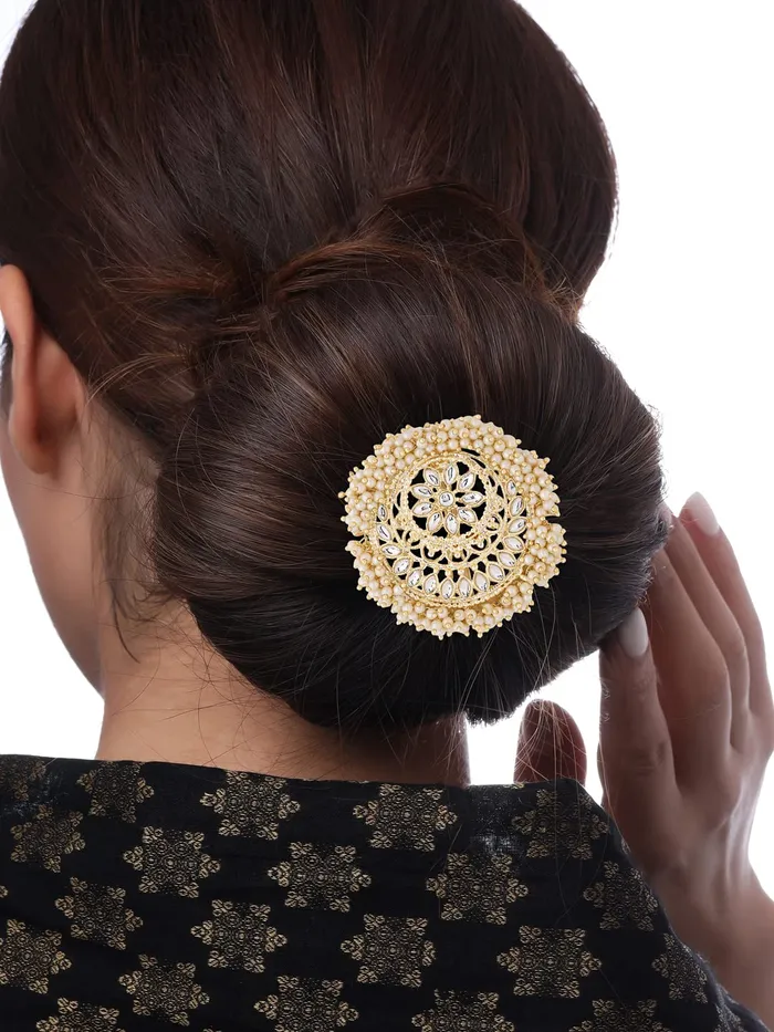Yellow Chimes Bun Pins for Women Gold Toned Kundan and Beads Studded Ambada Juda Pin Bun Pins for Women and Girls Yellow Chimes Earrings