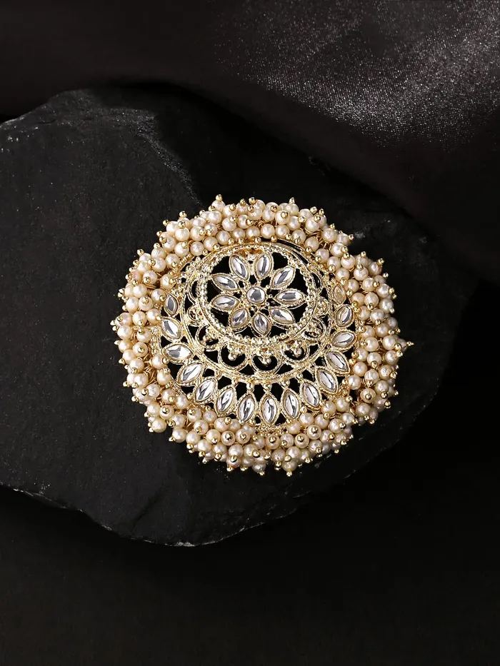 Yellow Chimes Bun Pins for Women Gold Toned Kundan and Beads Studded Ambada Juda Pin Bun Pins for Women and Girls Yellow Chimes Earrings