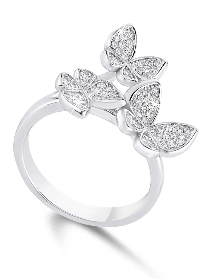 Yellow Chimes Butterfly Silver Ring 925 Sterling Silver with A5 Grade Zircons US Size 7 Silver Necklaces