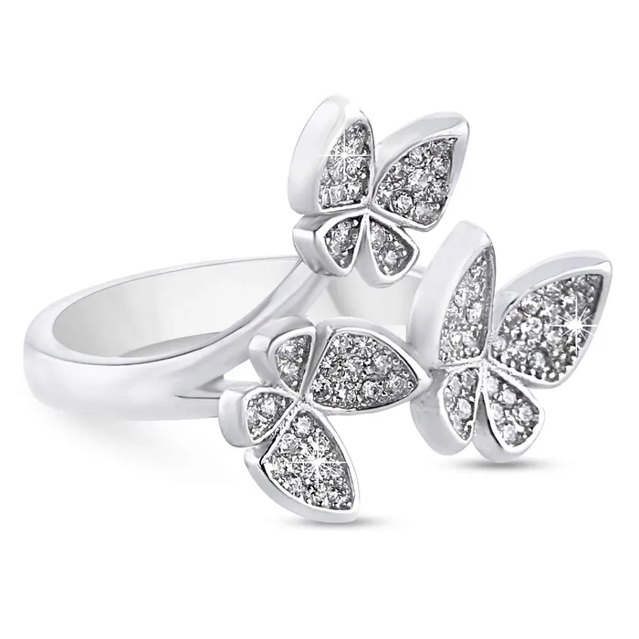 Yellow Chimes Butterfly Silver Ring 925 Sterling Silver with A5 Grade Zircons US Size 7 Silver Necklaces