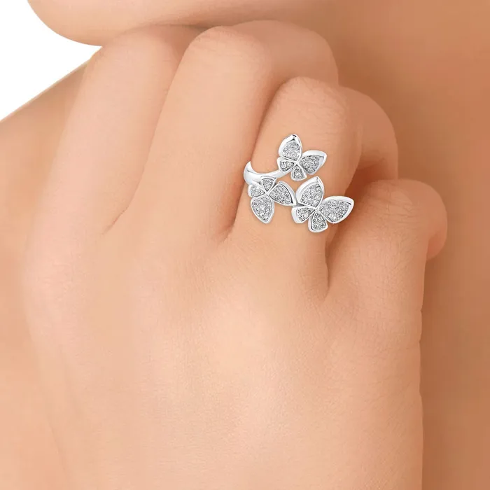 Yellow Chimes Butterfly Silver Ring 925 Sterling Silver with A5 Grade Zircons US Size 7 Silver Necklaces