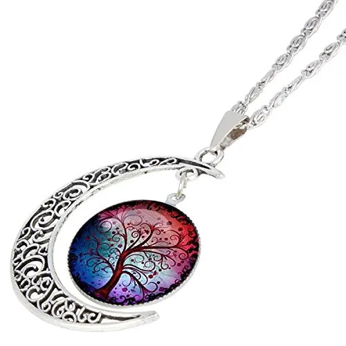 Yellow Chimes Chain Pendant for Women Crescent Moon Life Tree Glass Cabochon Pendant with Chain Necklace for Women and Girls Yellow Chimes Earrings
