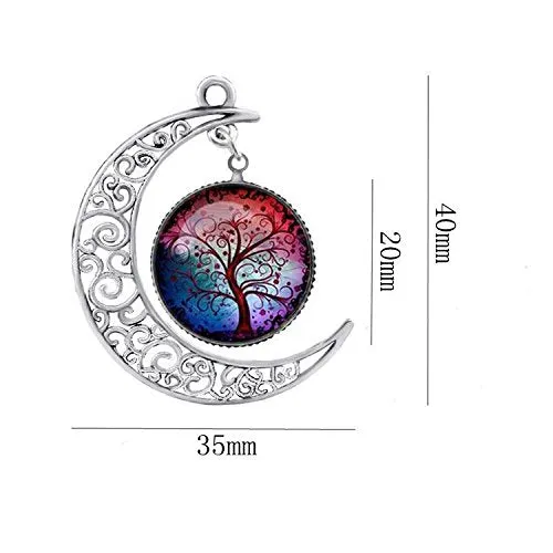 Yellow Chimes Chain Pendant for Women Crescent Moon Life Tree Glass Cabochon Pendant with Chain Necklace for Women and Girls Yellow Chimes Earrings