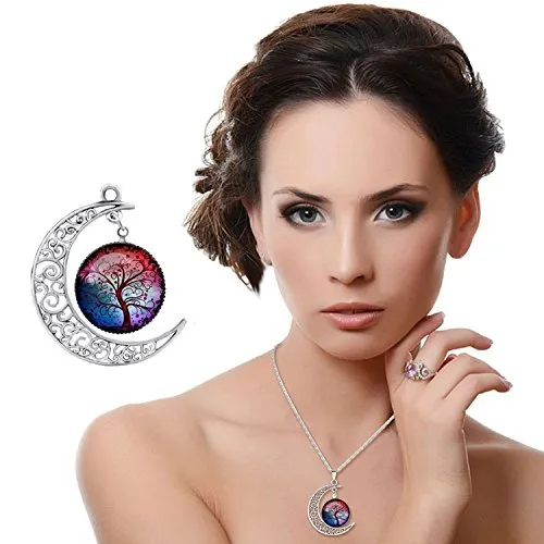 Yellow Chimes Chain Pendant for Women Crescent Moon Life Tree Glass Cabochon Pendant with Chain Necklace for Women and Girls Yellow Chimes Earrings