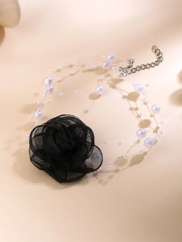 Yellow Chimes Choker Necklace Fashion White Pearl Accessory for Women One Size Elegant Floral Design Bracelets