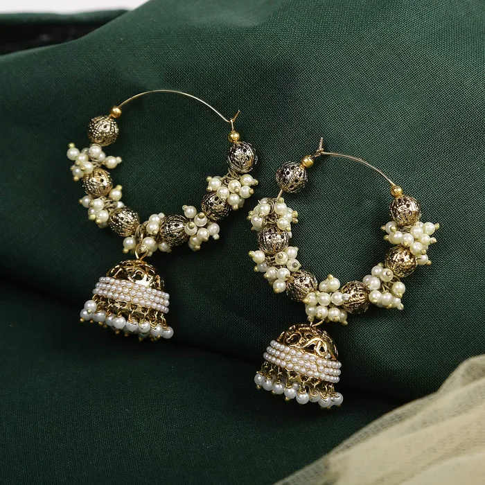 Yellow Chimes Classic Designer Traditional Golden Beads Pearl Hoops Jhumka Jhumki Bali Earrings for Women and Girls Yellow Chimes Bracelets