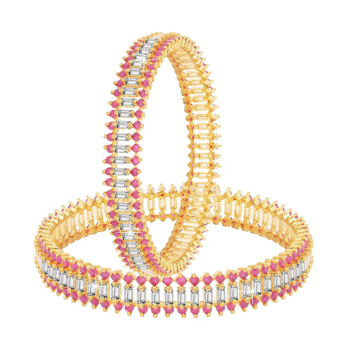 Yellow Chimes Classic Set of 2 Pcs Pink ADAmerican Diamond Studded 18k Gold Plated Handcrafted Designer Bangles for Women Girls 26 Yellow Chimes Bracelets Yellow Chimes Classic Set of 2 Pcs Pink ADAmerican Diamond Studded 18k Gold Plated Handcrafted Designer Bangles for Women Girls 26 Yellow Chimes Bracelets