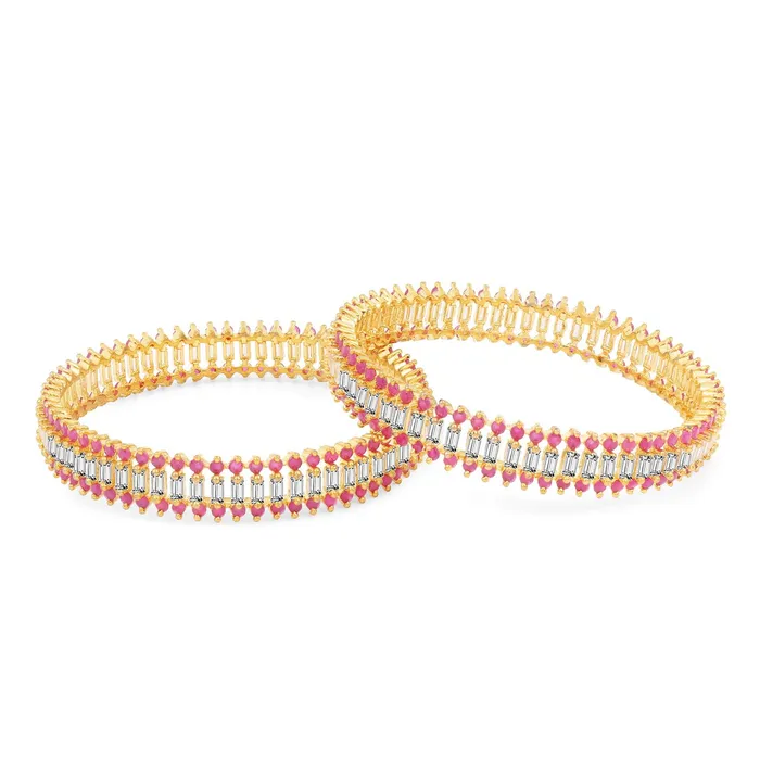 Yellow Chimes Classic Set of 2 Pcs Pink ADAmerican Diamond Studded 18k Gold Plated Handcrafted Designer Bangles for Women Girls 26 Yellow Chimes Bracelets