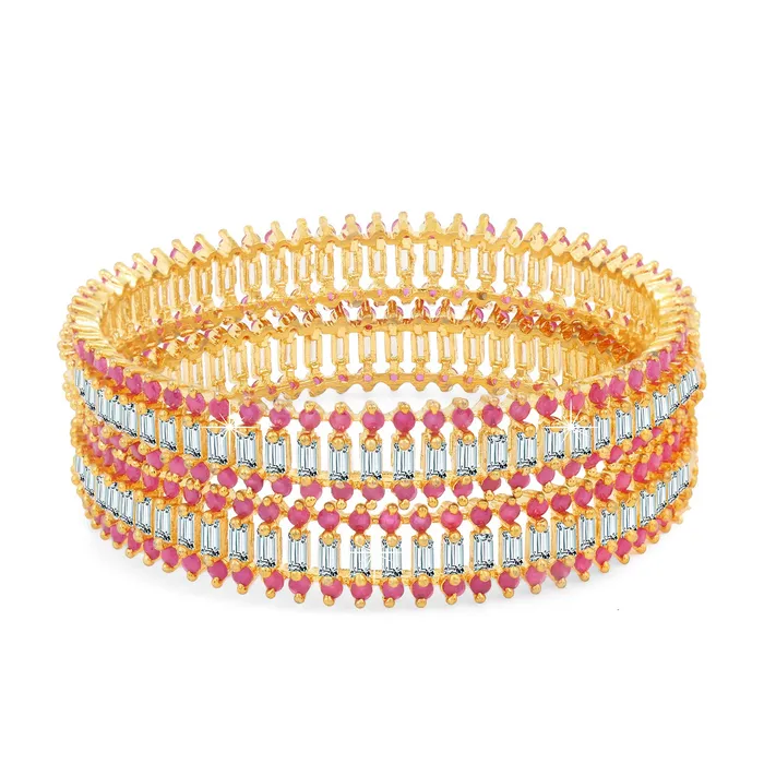 Yellow Chimes Classic Set of 2 Pcs Pink ADAmerican Diamond Studded 18k Gold Plated Handcrafted Designer Bangles for Women Girls 26 Yellow Chimes Bracelets