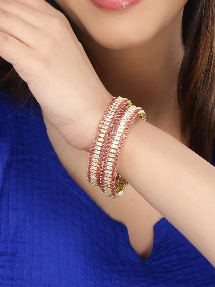 Yellow Chimes Classic Set of 2 Pcs Pink ADAmerican Diamond Studded 18k Gold Plated Handcrafted Designer Bangles for Women Girls 26 Yellow Chimes Bracelets