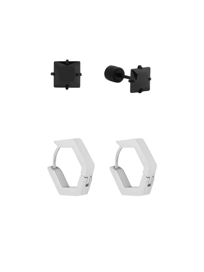 Yellow Chimes Combo Black Stud Earrings for Men Rhodium Plated Lightweight 08 cm Black 2 Pairs Rings Yellow Chimes Combo Black Stud Earrings for Men Rhodium Plated Lightweight 08 cm Black 2 Pairs Rings