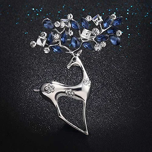 Yellow Chimes Deer Brooch for Women Elegant Clip Deer Crystal Shawl Sweater Crystal Silver Brooch for Women and Girls Yellow Chimes Necklaces