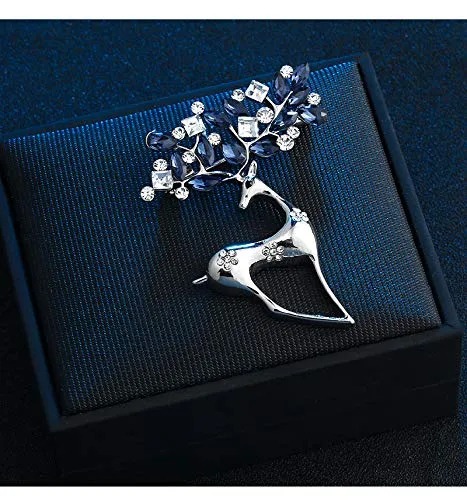 Yellow Chimes Deer Brooch for Women Elegant Clip Deer Crystal Shawl Sweater Crystal Silver Brooch for Women and Girls Yellow Chimes Necklaces