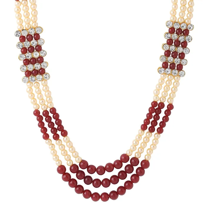 Yellow Chimes Dulahmala For Mens Red Beads Pearl Necklace Jewellery for Groom Dulha Moti Mal Haar For Men Sherwani Necklace Yellow Chimes Earrings