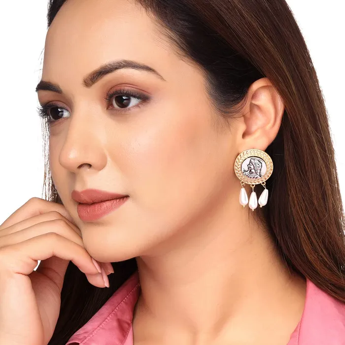 Yellow Chimes Earring For Women Gold Tone Pearl Bead Hanging Round Girl Embellished Statement Earrings For Women and Girls Yellow Chimes Rings