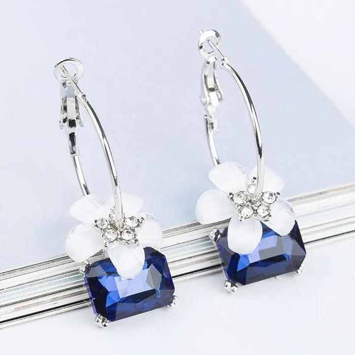 Yellow Chimes Earrings For Women 2 Pair Combo of Flower and Blue Stone Hoop and Chain Drop Dangler Earrings For Women and Girls Yellow Chimes Earrings