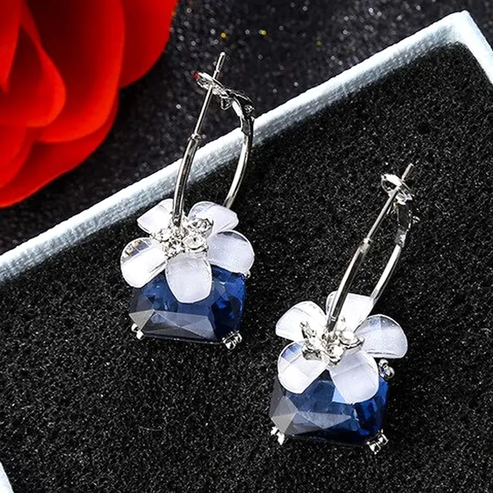 Yellow Chimes Earrings For Women 2 Pair Combo of Flower and Blue Stone Hoop and Chain Drop Dangler Earrings For Women and Girls Yellow Chimes Earrings