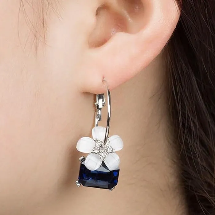 Yellow Chimes Earrings For Women 2 Pair Combo of Flower and Blue Stone Hoop and Chain Drop Dangler Earrings For Women and Girls Yellow Chimes Earrings