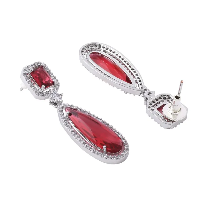 Yellow Chimes Earrings for Women and Girls American Diamond Drop Silver Tone Red AD Stone Drop Earrings Birthday Gift for girls and women Anniversary Gift for Wife Yellow Chimes Necklaces
