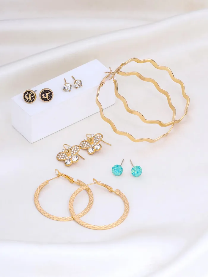 Yellow Chimes Earrings for Women and Girls Fashion Gold Pearls Studded Hoops Gold Plated Earring Set Western Earrings Combo Chic Reverie Birthday Anniversary Gift for Girls Women Design 7 Yellow Chimes Necklaces