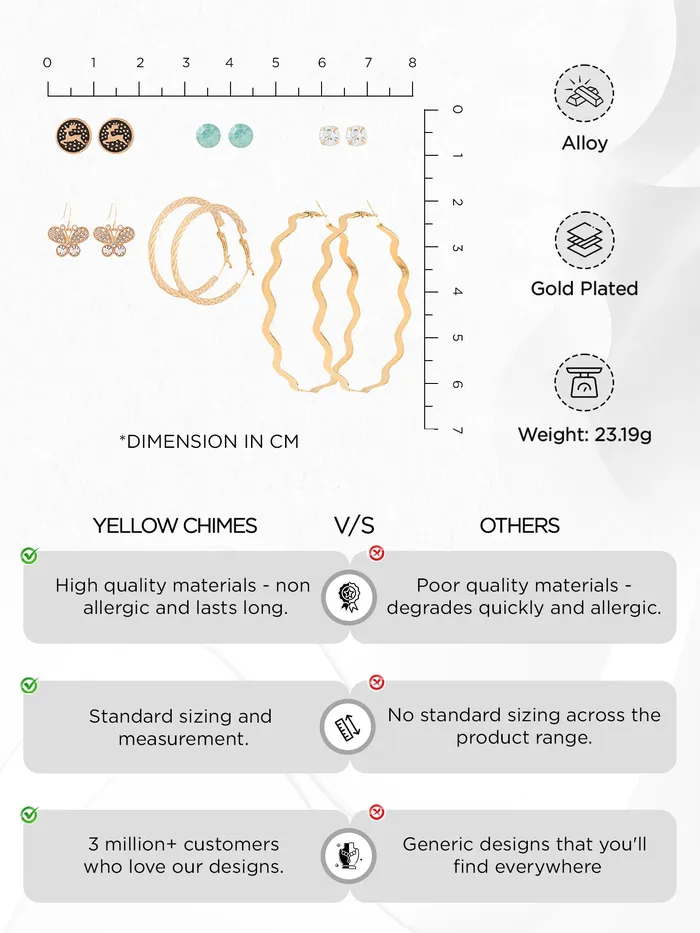 Yellow Chimes Earrings for Women and Girls Fashion Gold Pearls Studded Hoops Gold Plated Earring Set Western Earrings Combo Chic Reverie Birthday Anniversary Gift for Girls Women Design 7 Yellow Chimes Necklaces