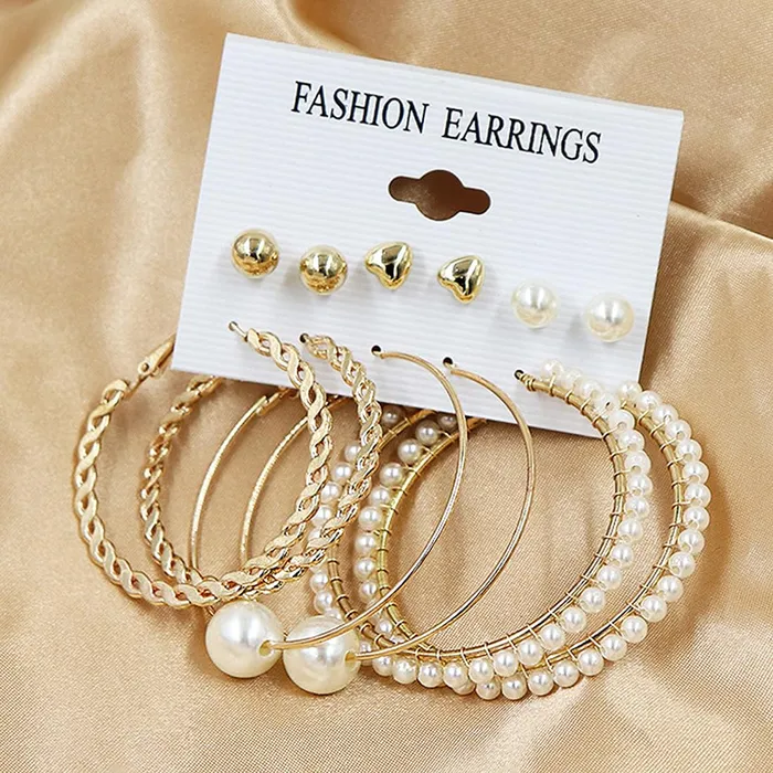 Yellow Chimes Earrings for Women and Girls Fashion White Pearl Hoops Set Gold Plated Combo of 12 Pairs Stud Hoop Earring Set Birthday Gift for girls and women Anniversary Gift for Wife Yellow Chimes Necklaces