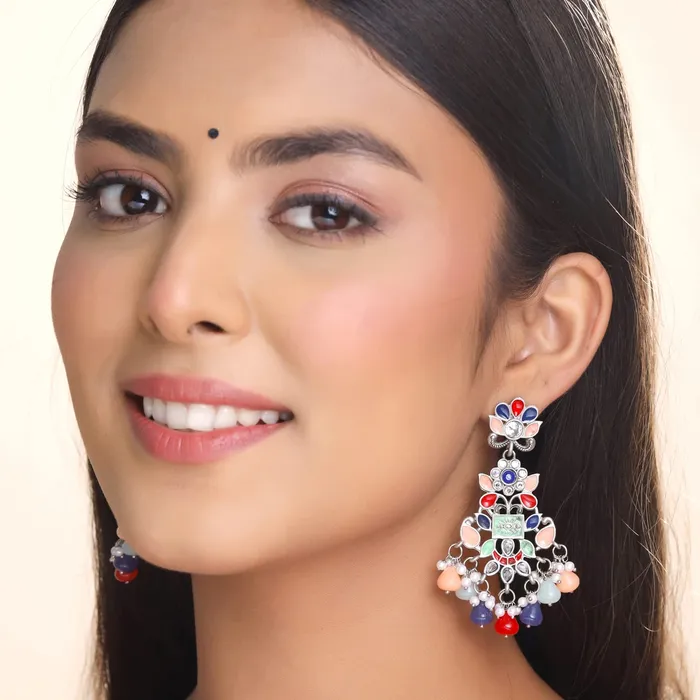Yellow Chimes Earrings for Women and Girls Meenakari Chandbali Gold Plated Multicolor Meenakari Chandbali Earrings Birthday Gift for girls and women Anniversary Gift for Wife Yellow Chimes Necklaces