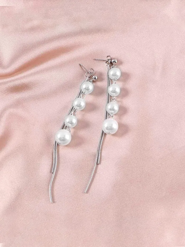 Yellow Chimes Earrings for Women and Girls Silver Pearl Dangler Silver Toned Long Chain Danglers Earrings for Women Birthday Gift for girls and women Anniversary Gift for Wife Yellow Chimes Rings