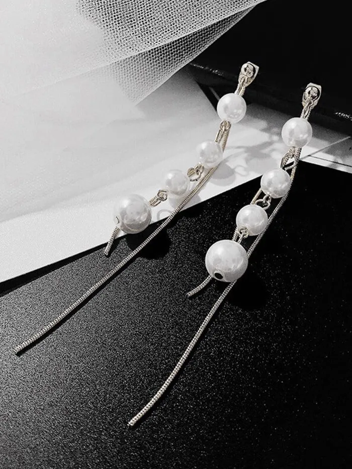 Yellow Chimes Earrings for Women and Girls Silver Pearl Dangler Silver Toned Long Chain Danglers Earrings for Women Birthday Gift for girls and women Anniversary Gift for Wife Yellow Chimes Rings