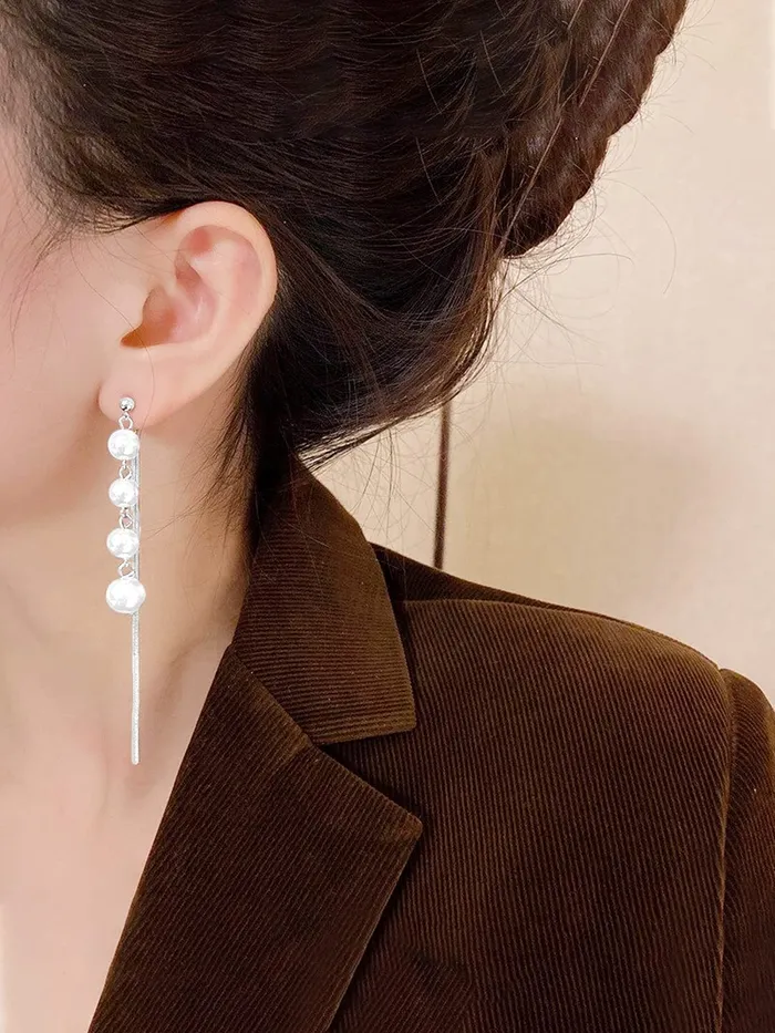 Yellow Chimes Earrings for Women and Girls Silver Pearl Dangler Silver Toned Long Chain Danglers Earrings for Women Birthday Gift for girls and women Anniversary Gift for Wife Yellow Chimes Rings