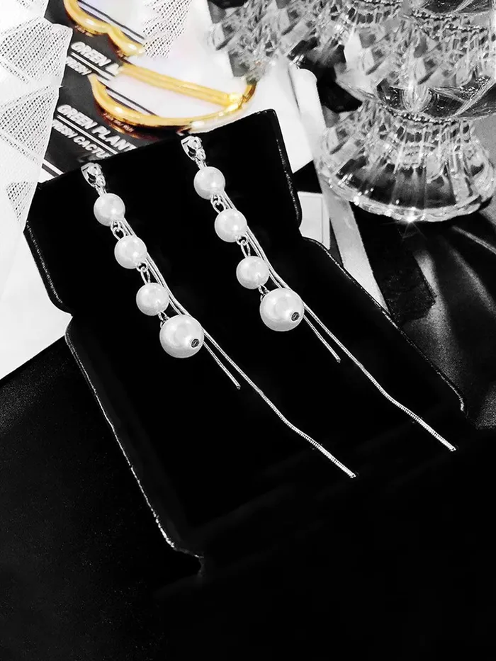 Yellow Chimes Earrings for Women and Girls Silver Pearl Dangler Silver Toned Long Chain Danglers Earrings for Women Birthday Gift for girls and women Anniversary Gift for Wife Yellow Chimes Rings