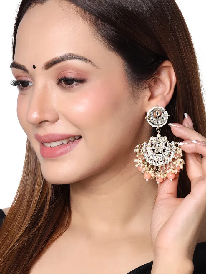 Yellow Chimes Earrings for Women and Girls Traditional Kundans Chandbali Gold Plated Pink Beads Drop Chand Baliyan Earrings Birthday Gift for girls and women Anniversary Gift for Wife Yellow Chimes Necklaces