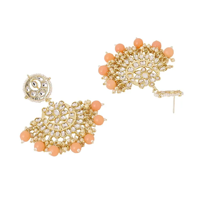 Yellow Chimes Earrings for Women and Girls Traditional Kundans Chandbali Gold Plated Pink Beads Drop Chand Baliyan Earrings Birthday Gift for girls and women Anniversary Gift for Wife Yellow Chimes Necklaces