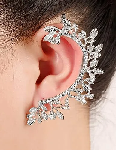 Yellow Chimes Earrings for Women Girls Fashion Silver Ear Cuff Silver Toned Leafy Shaped Single Clip On Ear Cuff Western Ear Cuffs Earrings Birthday Gift for Girls and Women Yellow Chimes Necklaces