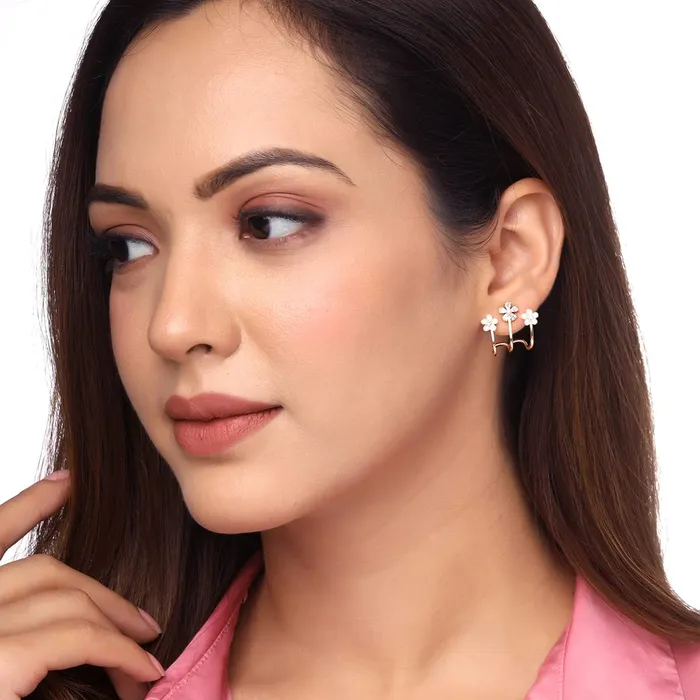 Yellow Chimes Earrings For Women Gold Tone Crystal Studded Triple Flower Stud Clip On Earrings For Women and Girls Yellow Chimes Earrings