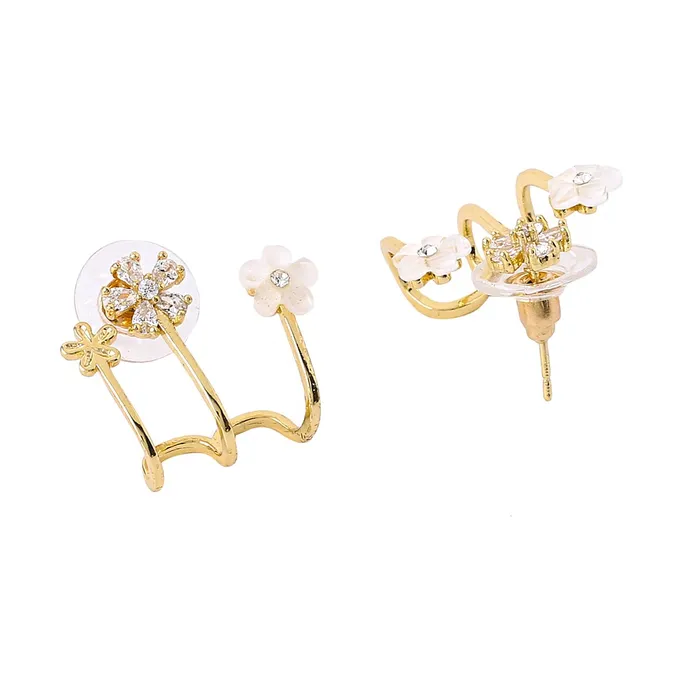 Yellow Chimes Earrings For Women Gold Tone Crystal Studded Triple Flower Stud Clip On Earrings For Women and Girls Yellow Chimes Earrings