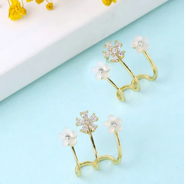 Yellow Chimes Earrings For Women Gold Tone Crystal Studded Triple Flower Stud Clip On Earrings For Women and Girls Yellow Chimes Earrings