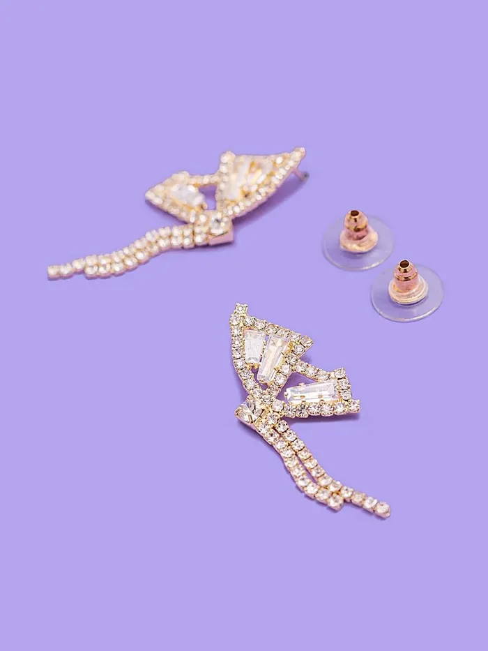 Yellow Chimes Earrings For Women Gold Tone Sparkling Crystal Studded Butterfly Shaped Chain Tassel Hanging Drop Earrings For Women and Girls Yellow Chimes Bracelets
