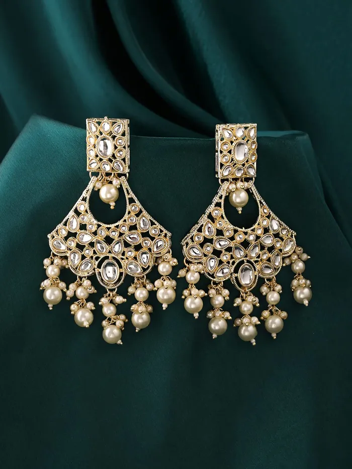 Yellow Chimes Earrings for Women Gold Toned Kundan Studded Multilayer Pearl Drop Dangler Earrings for Women and Girls Yellow Chimes Necklaces